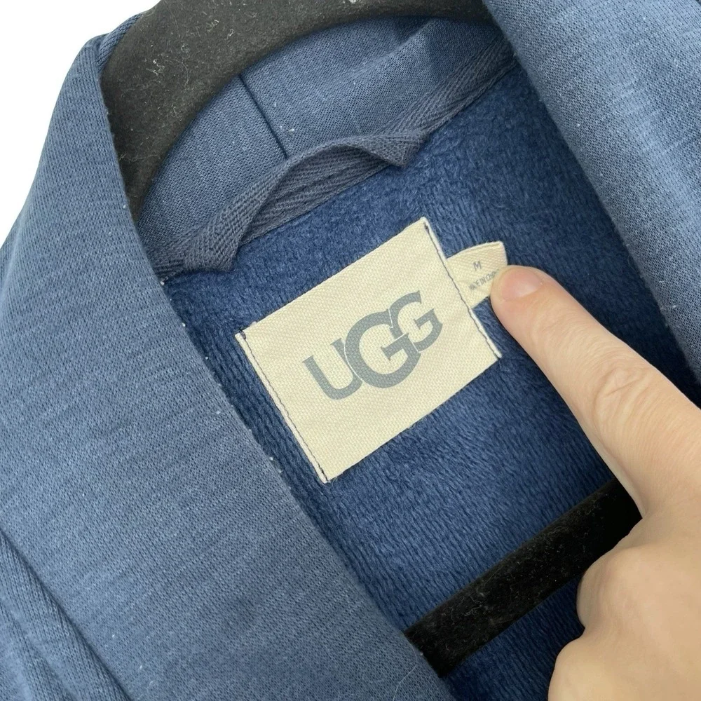 UGG Women's Navy Blue Belted Lounge Robe Soft Fleece Cardigan Duster M